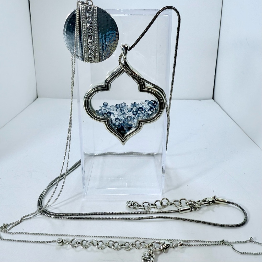 Brighton Quatrefoil Swarovski Pendant and Hammered Silver Disc Necklace